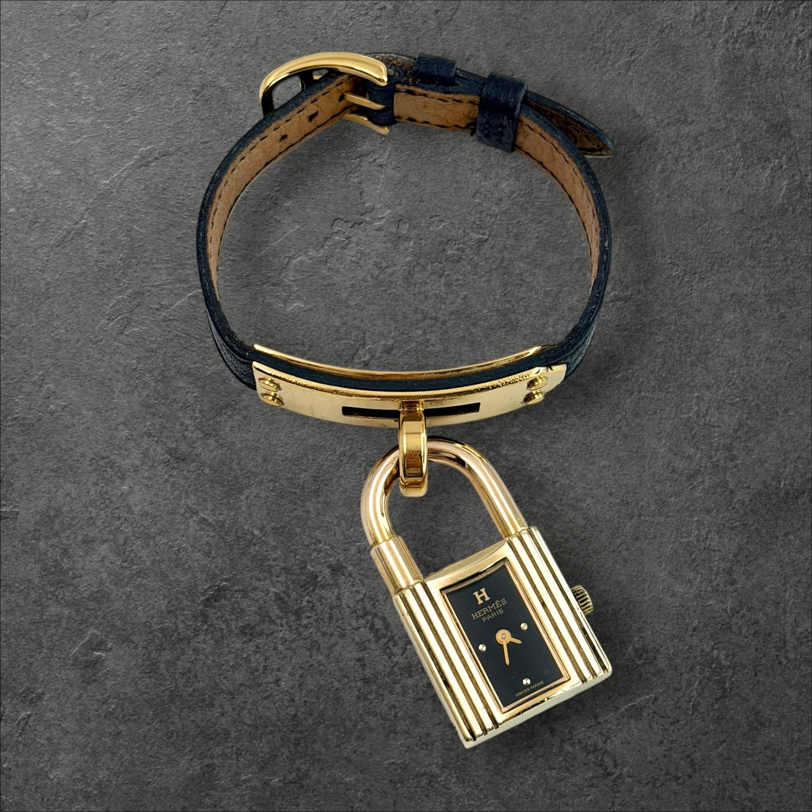 Hermès Kelly Lock Black & Gold (1990s)Дамски часовни 2 в 1